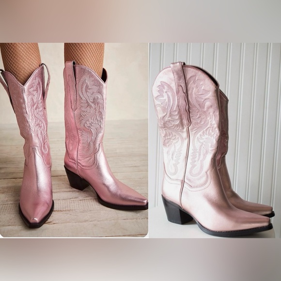 FREE PEOPLE/JEFFREY CAMPBELL WOMEN'S DAGGET PINK METALLIC WESTERN BOOT. Sz. 10 - Picture 1 of 12